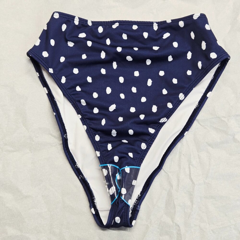 New Asos Design Mix & Match High Leg High Waist Bikini Bottom Navy Polka Sz 2P